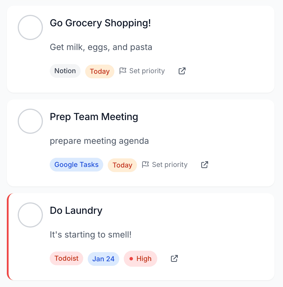Wondu dashboard showing unified tasks from multiple platforms